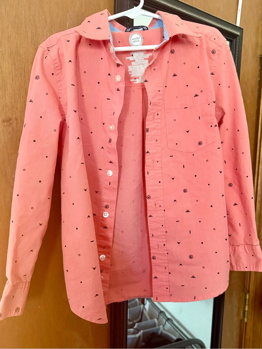 wonder nation Coral Button-Down Shirt with Black Micro Print
